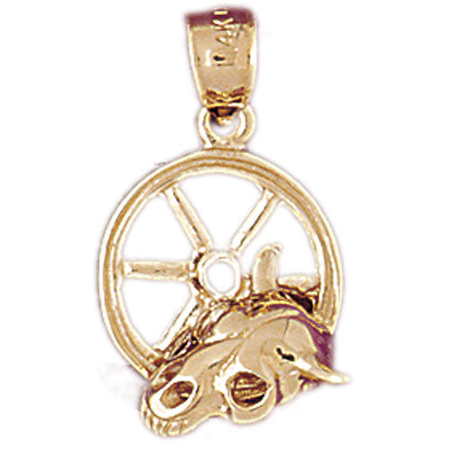 Image of ID 1 14K Gold Carriage Wheel with Steer Skull Charm