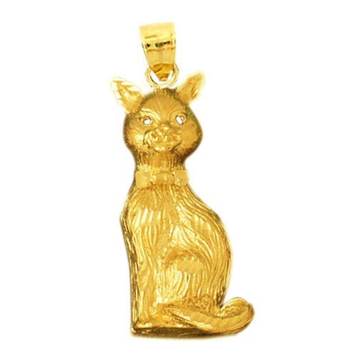 Image of ID 1 14K Gold Cat with A Bow Tie Pendant