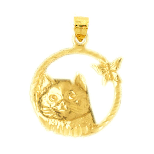 Image of ID 1 14K Gold Cat with Butterfly Pendant