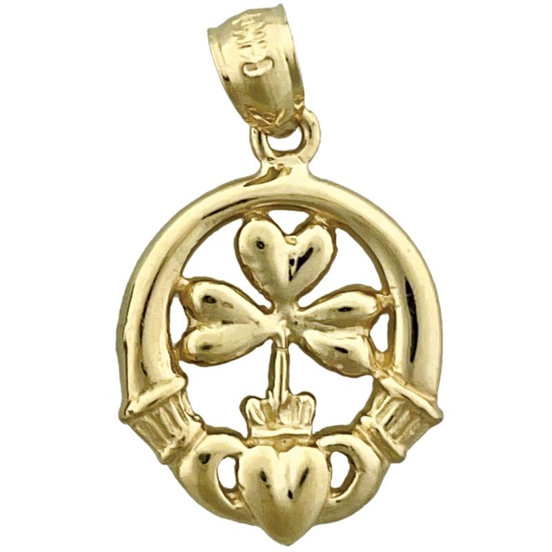 Image of ID 1 14K Gold Claddagh Shamrock Charm