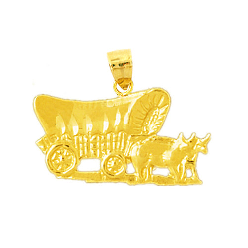 Image of ID 1 14K Gold Covered Conestoga Wagon and Oxen Pendant