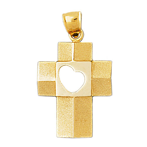 Image of ID 1 14K Gold Cross with Open Heart Pendant
