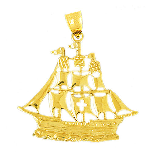Image of ID 1 14K Gold Crusader Sailing Ship Pendant