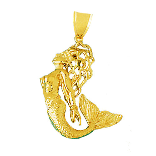 Image of ID 1 14K Gold Curly Tail Mermaid Pendant