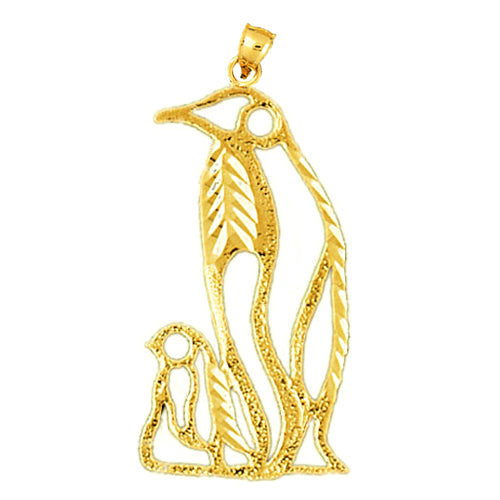 Image of ID 1 14K Gold Cut-Out Penguin with Calf Pendant