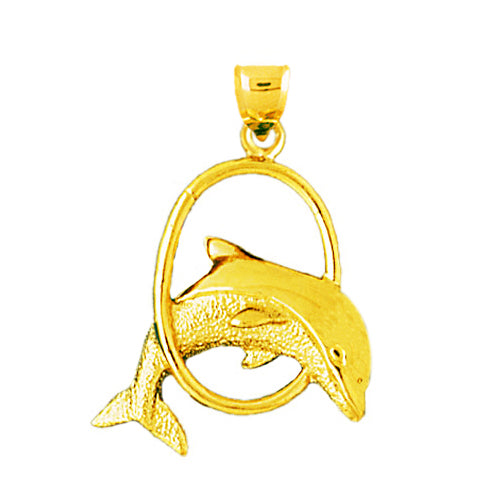 Image of ID 1 14K Gold Dolphin Jumping Through Hoop Pendant