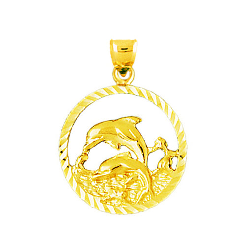 Image of ID 1 14K Gold Dolphins Encircled Pendant Medallion
