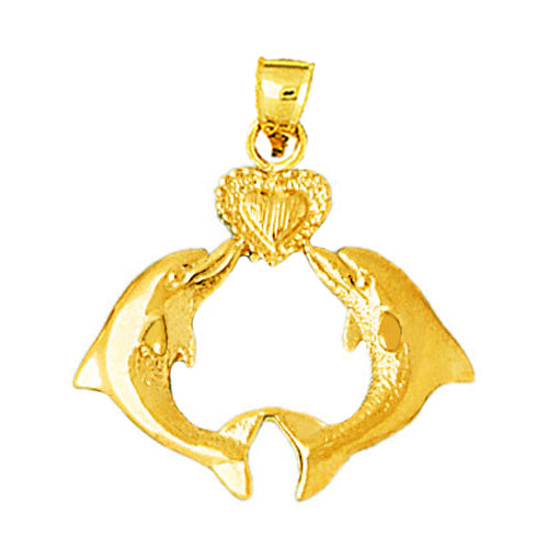 Image of ID 1 14K Gold Dolphins Kissing A Heart Pendant