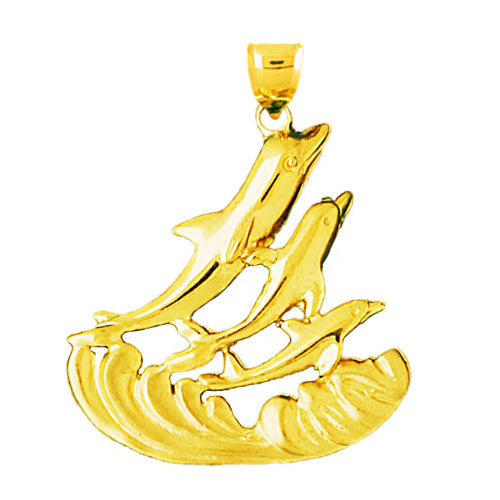 Image of ID 1 14K Gold Dolphins with Splash Pendant