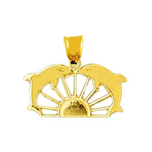 Image of ID 1 14K Gold Duo Dolphins Ship Wheel Charm