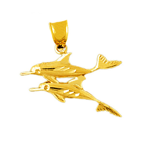 Image of ID 1 14K Gold Duo Dolphins Swimming Pendant