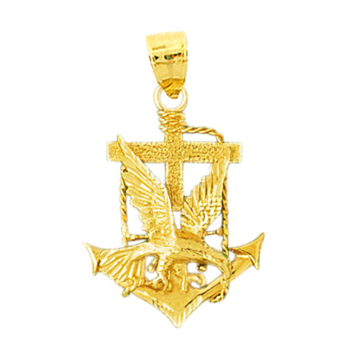 Image of ID 1 14K Gold Eagle Anchor and Cross Pendant