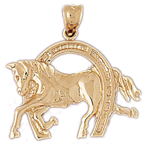 Image of ID 1 14K Gold Equestrian Horse in Horseshoe Pendant