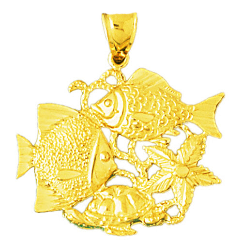 Image of ID 1 14K Gold Fish Starfish Sea Turtle Pendant