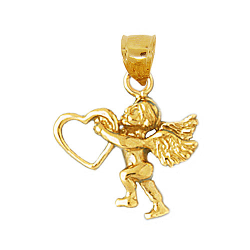 Image of ID 1 14K Gold Floating Heart Cherub Angel Charm