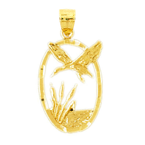 Image of ID 1 14K Gold Flying Bird In Oval Frame Pendant