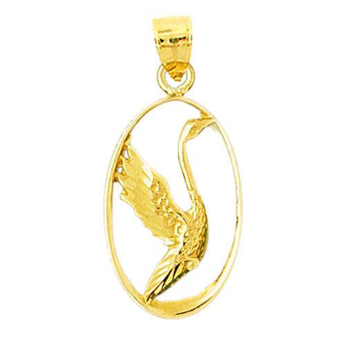 Image of ID 1 14K Gold Flying Duck In Oval Frame Pendant