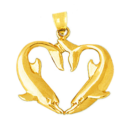Image of ID 1 14K Gold Heart Shape Dolphins Pendant