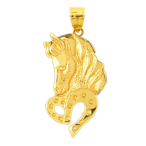 Image of ID 1 14K Gold Horse Head with Heart Horseshoe Pendant