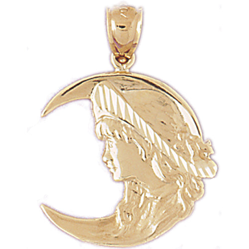 Image of ID 1 14K Gold Lady in Crescent Moon Pendant