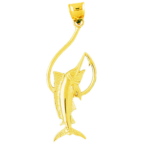 Image of ID 1 14K Gold Marlin On A Hook Pendant