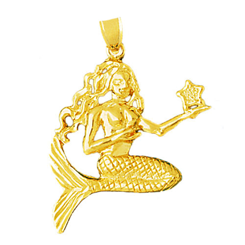 Image of ID 1 14K Gold Mermaid Holding A Starfish Pendant