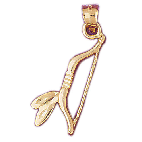 Image of ID 1 14K Gold Native Indian Bow with Feather Pendant