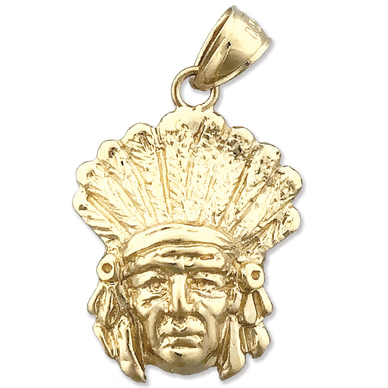 Image of ID 1 14K Gold Native Indian Chief with Bonnet Pendant