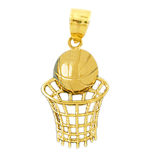 Image of ID 1 14K Gold Nothing But Net Basketball Pendant