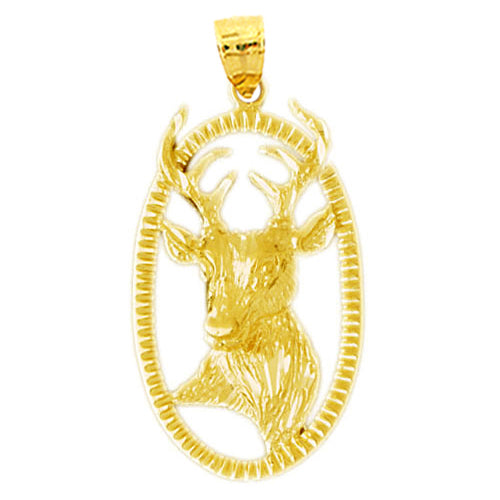 Image of ID 1 14K Gold Oval Framed Deer Head Pendant