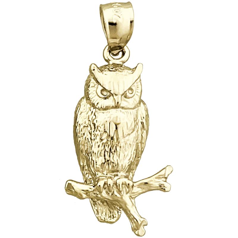 Image of ID 1 14K Gold Perched Owl Pendant