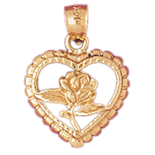 Image of ID 1 14K Gold Rose with Heart Frame Charm