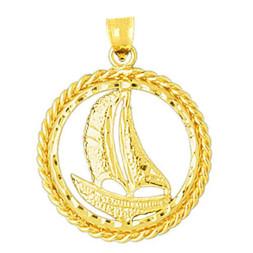 Image of ID 1 14K Gold Sailboat Pendant with Encircled Rope Frame