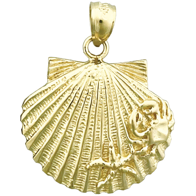 Image of ID 1 14K Gold Scallop Shell with Crab and Starfish Pendant