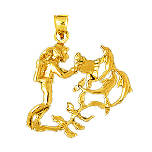 Image of ID 1 14K Gold Scuba Diver with Dolphins Pendant