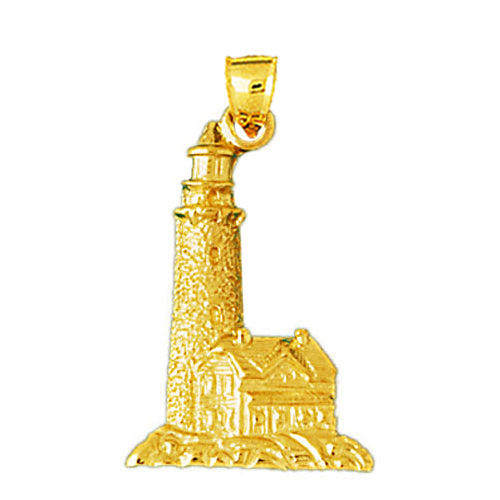Image of ID 1 14K Gold Sculpted Lighthouse Pendant
