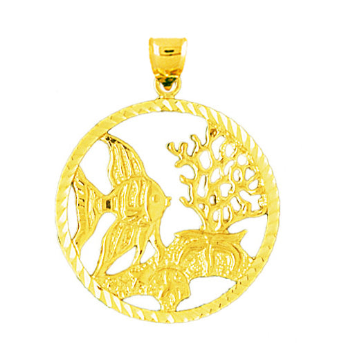 Image of ID 1 14K Gold Seascape Tropical Fish Medallion