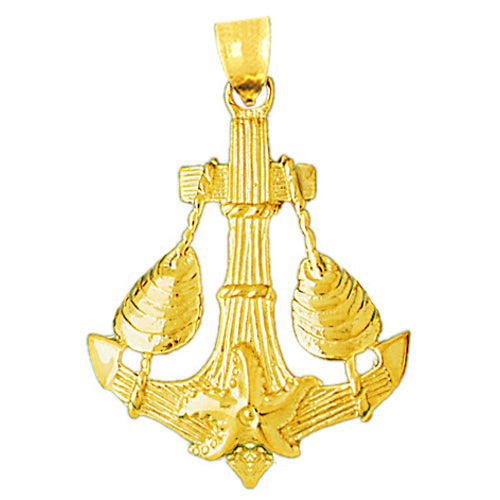 Image of ID 1 14K Gold Seashells and Ship Anchor Pendant