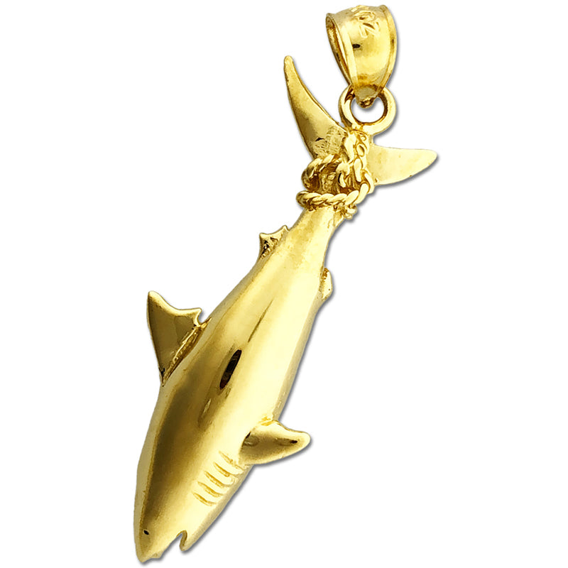 Image of ID 1 14K Gold Shark Hanging From Tail Pendant