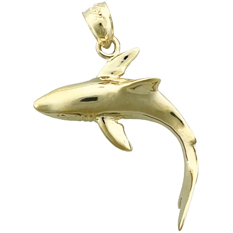 Image of ID 1 14K Gold Shark with Dorsal View Pendant