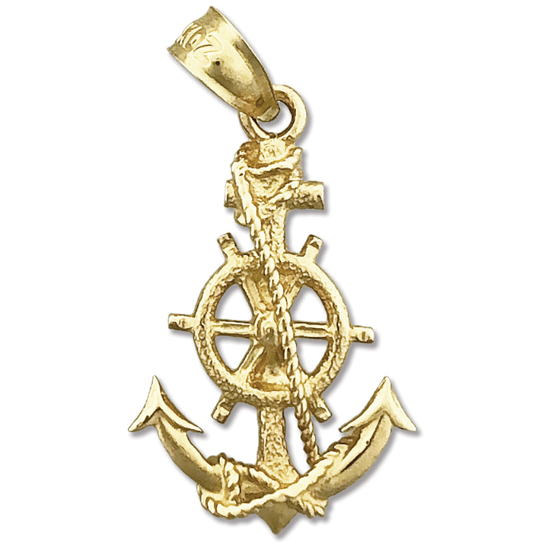 Image of ID 1 14K Gold Ship Wheel and Anchor Charm