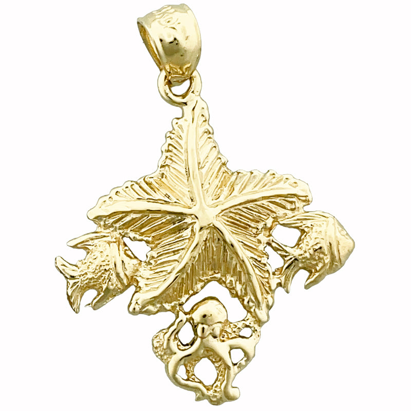 Image of ID 1 14K Gold Starfish with Octopus and Fish Accent Pendant