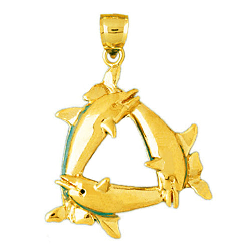 Image of ID 1 14K Gold Three Dolphins Pendant
