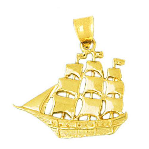 Image of ID 1 14K Gold Three Masted 25MM Sailing Ship Pendant