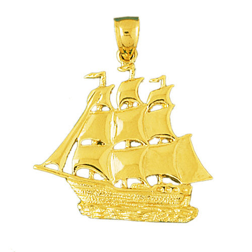 Image of ID 1 14K Gold Three Masted 32MM Sailing Ship Pendant