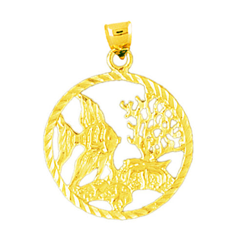 Image of ID 1 14K Gold Tropical Fish Seascape Medallion