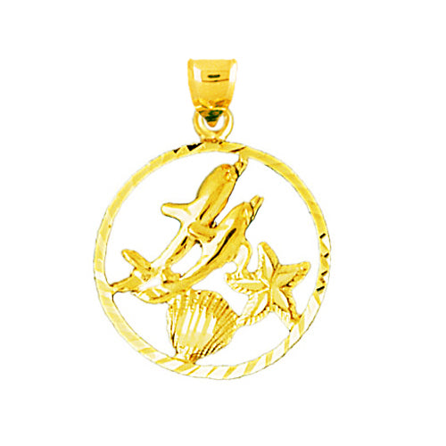 Image of ID 1 14K Gold Two Dolphins Circled Medallion