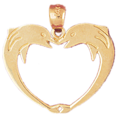 Image of ID 1 14K Gold Two Dolphins Heart Designer Pendant