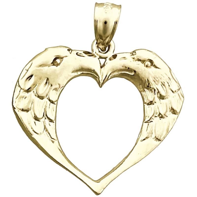 Image of ID 1 14K Gold Two Eagles Heart Designer Pendant