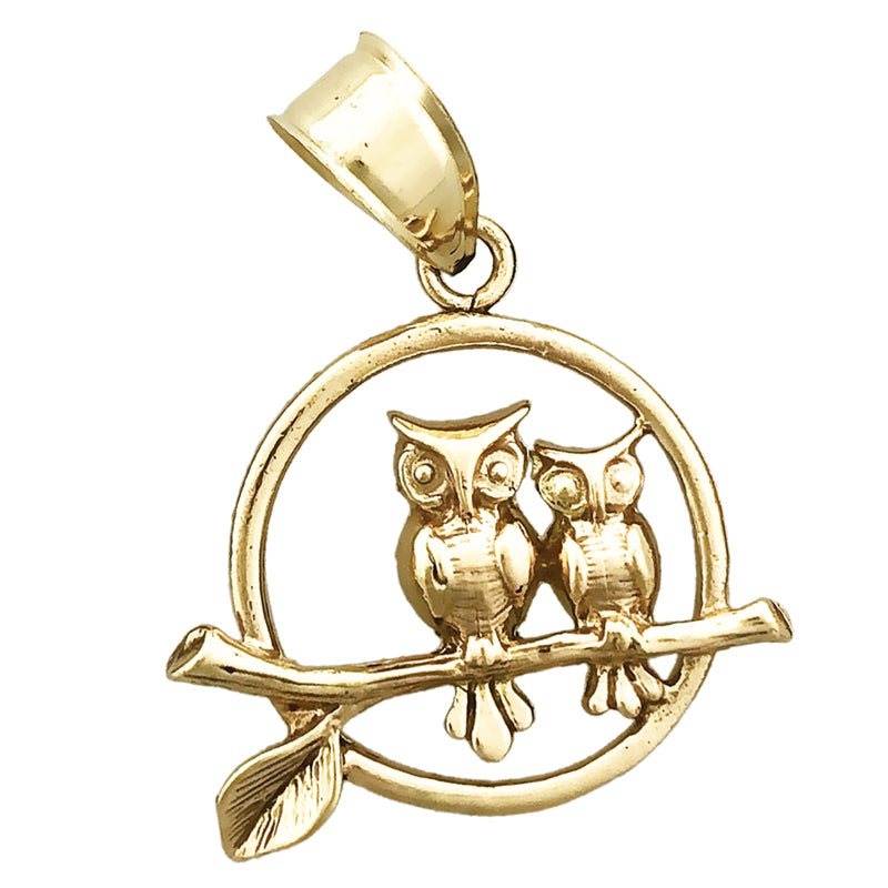 Image of ID 1 14K Gold Two Owls Perched Encircled Pendant